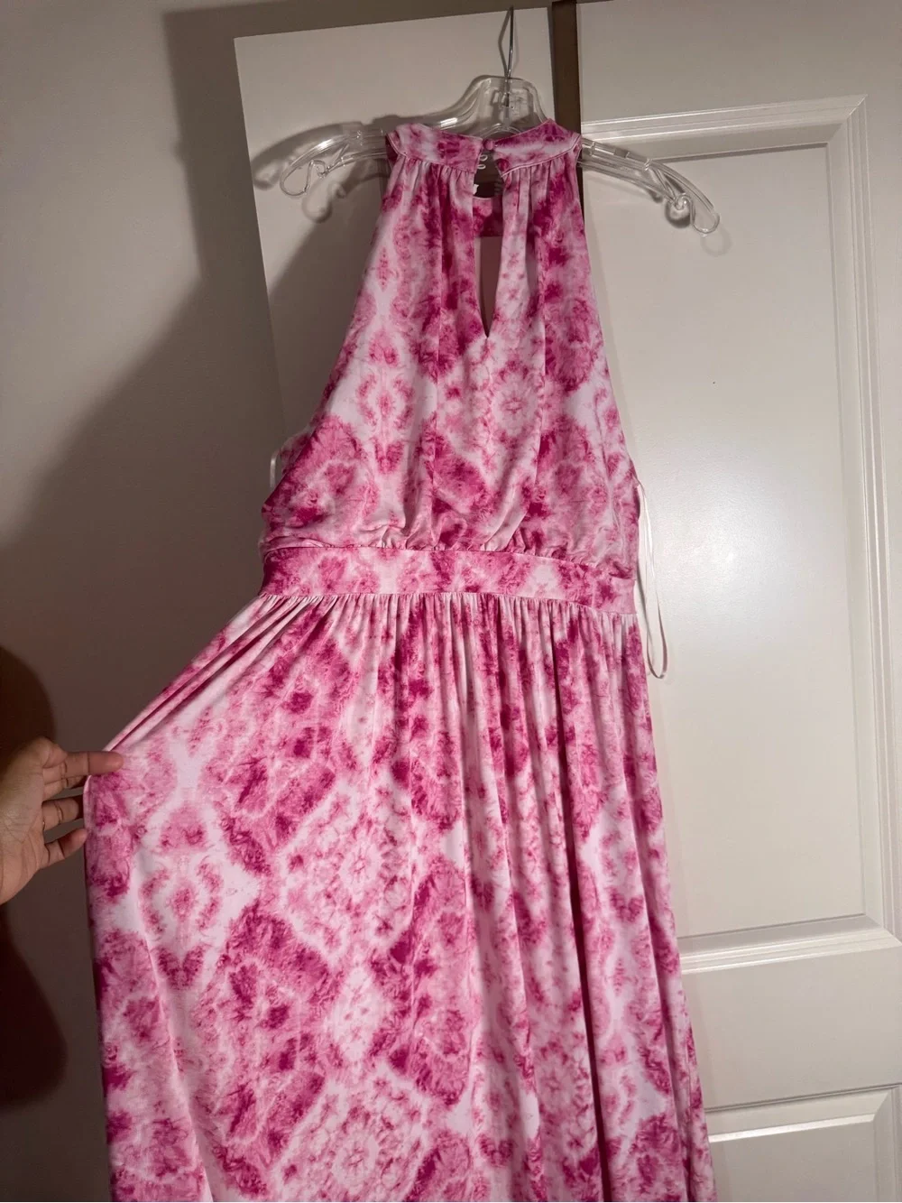 NWT INC Pink Halter Maxi Dress with Tie-Dye Print XL